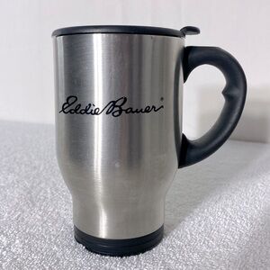 Eddie Bauer Silver Tone Metal Insulated Travel Mug With Handle